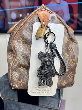Natasha Black Rhinestone Teddy Bear Keychain Crystal Bling Bag Charm Cute Gift